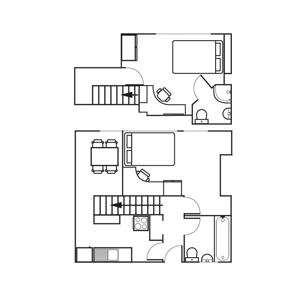 2 bed duplex floor plan at Duncan Smith House for the third floor layout