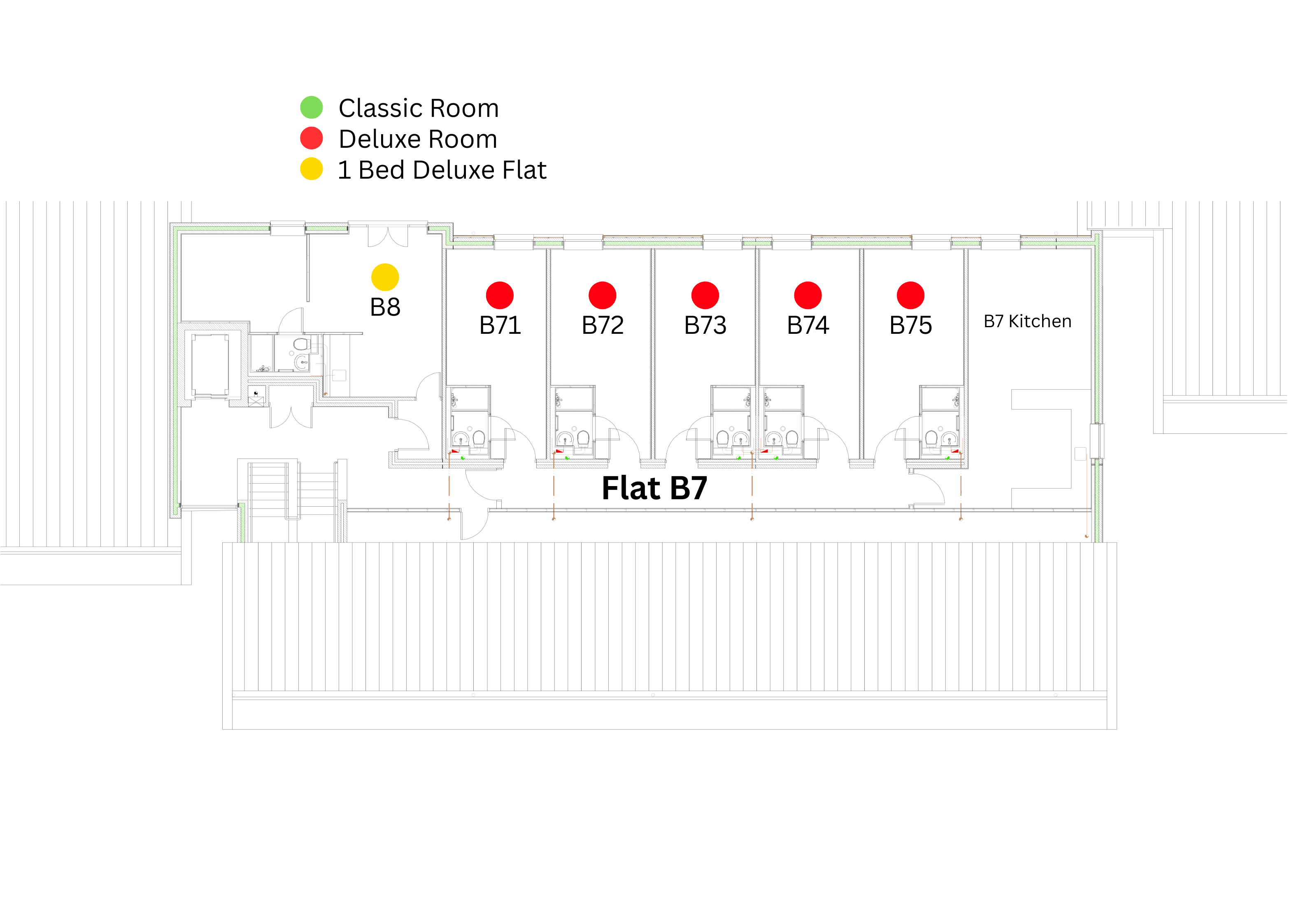 Block B third floor plan highlighting the Cadnam Hall 1 Bed Flat