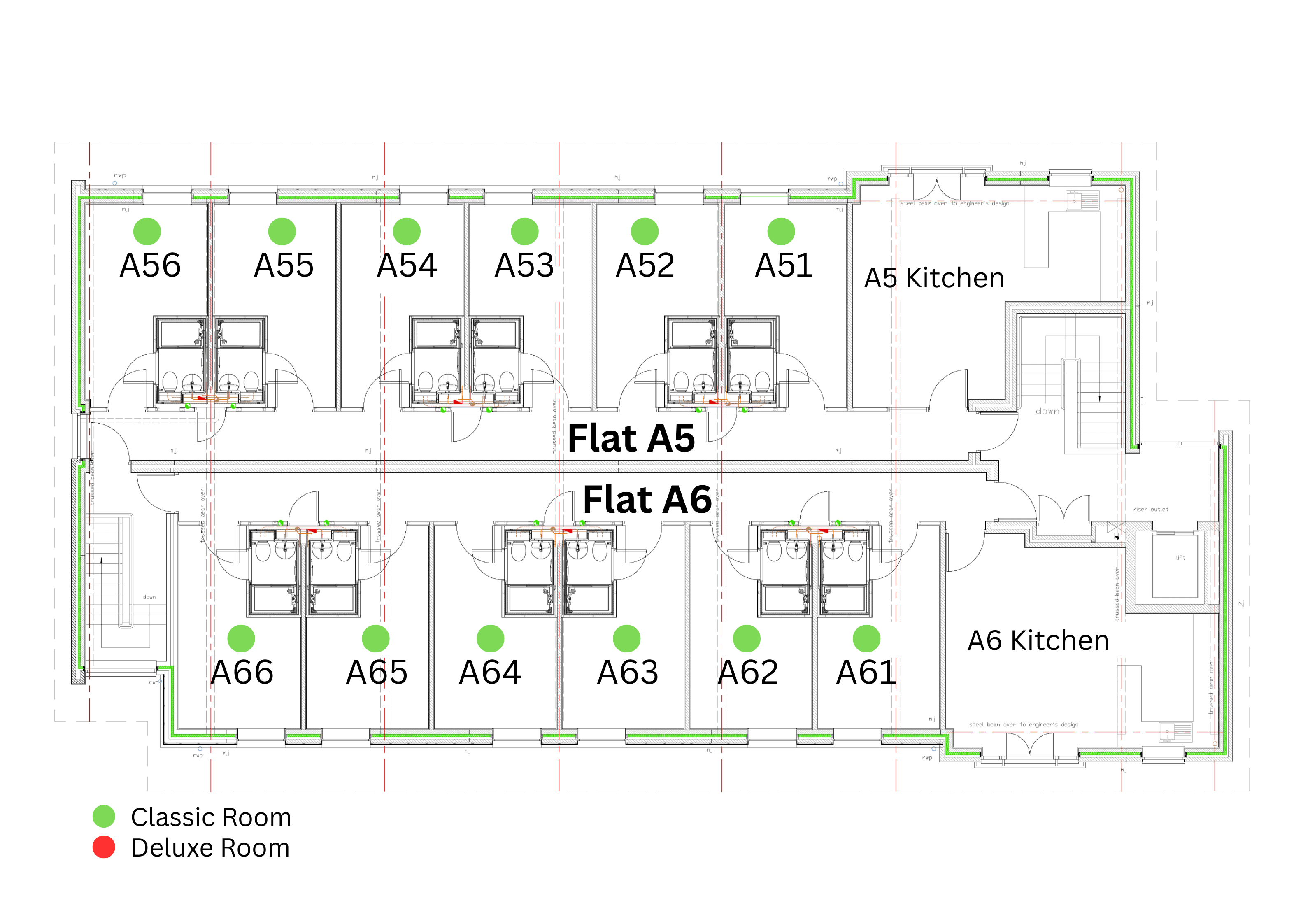 Block A second floor plan at Cadnam Hall