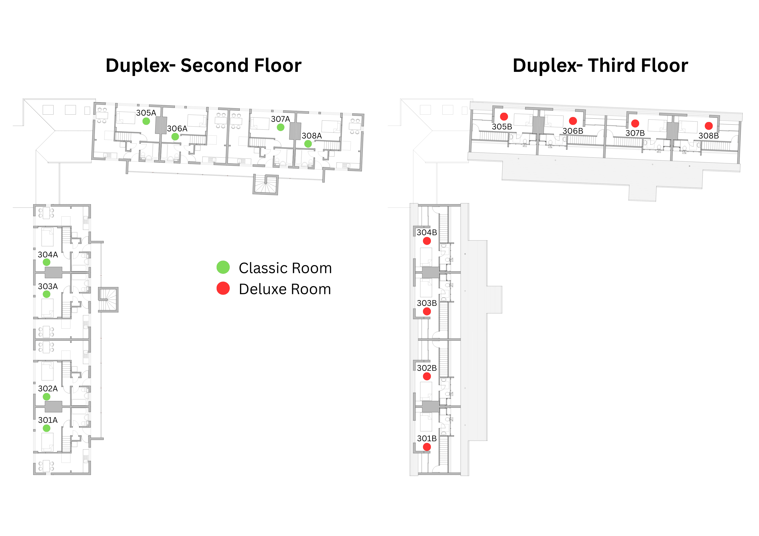 2 bed duplex floor plan at Duncan Smith House showing the second and third floor layouts